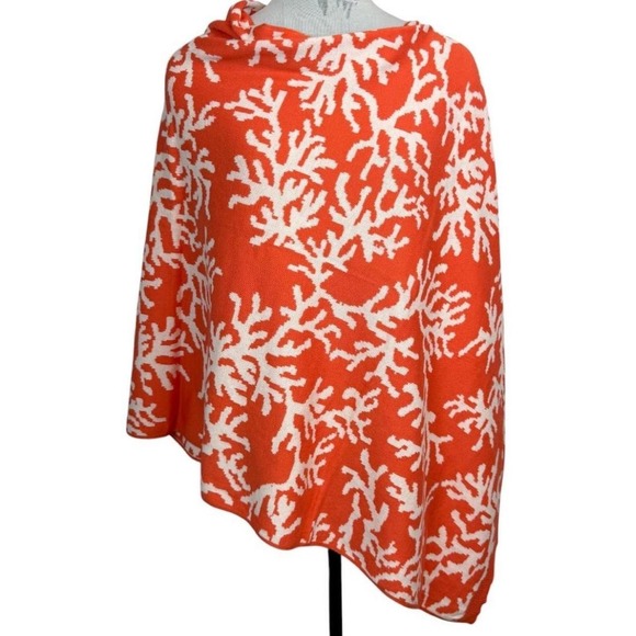 Top It Off Sweaters - Top It Off Coral Print Asymmetric Poncho OS